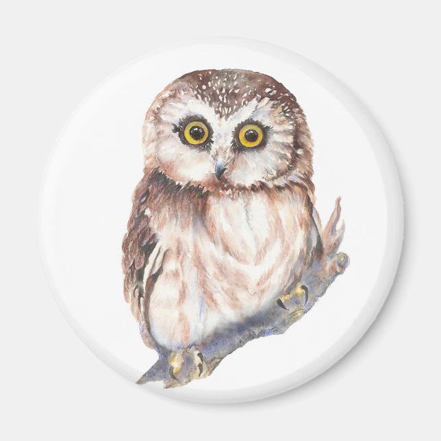 Cute Owl ,Watercolor Bird Nature, Magnet (Front)