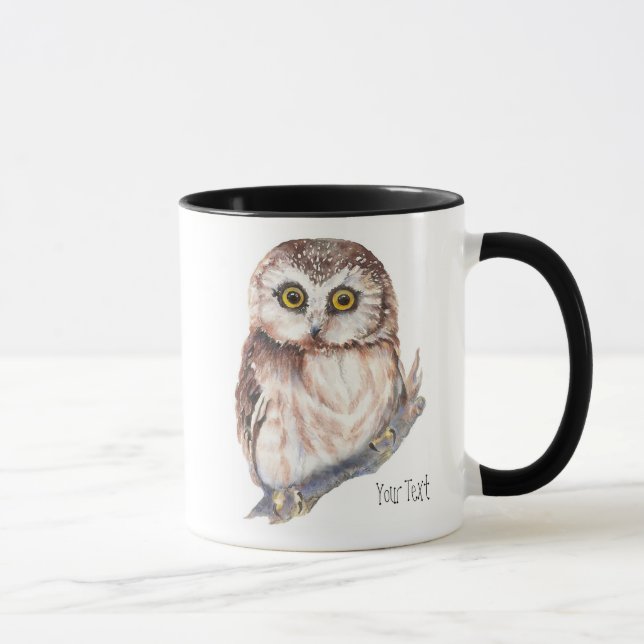 Cute Owl ,Watercolor Bird Nature, Mug (Right)