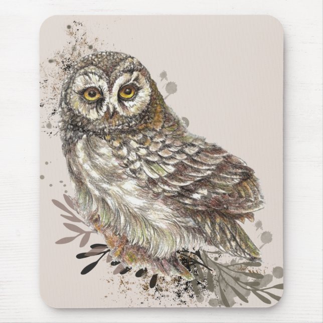 Cute Owl ,Watercolor Bird Nature Notepad Mouse Mat (Front)