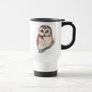 Cute Owl - Watercolor Bird, Nature, Wildlife Travel Mug