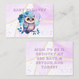 Cute Owl Watercolor Splash Baby Registry Business Card