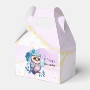 Cute Owl Watercolor Splash Girl Baby Shower Favour Box