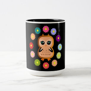 cute owl Wild animals hoot Two-Tone Coffee Mug