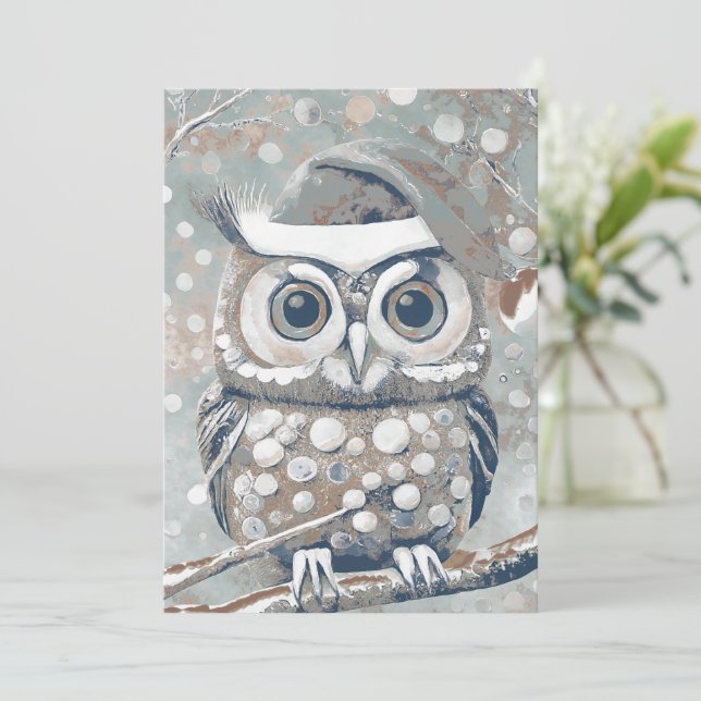 Cute Owl Winter Days Grey Neutrals Blank  Holiday Card (Standing Front)