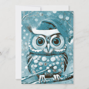 Cute Owl Winter Days Teal Blank  Thank You Card