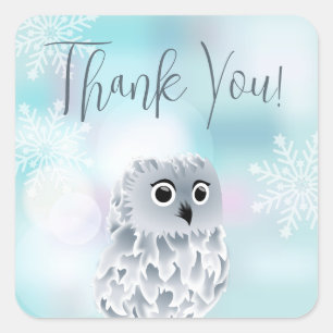 Cute Owl   Winter Thank You Square Sticker