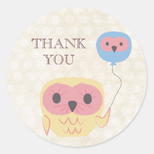 Cute Owl with Balloon Party Thank You Sticker