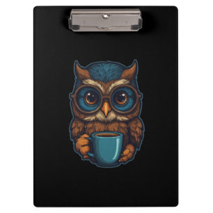 “Cute Owl with Coffee Cup” Funny Design Clipboard