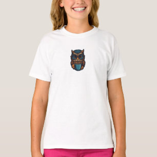 “Cute Owl with Coffee Cup” Funny Design T-Shirt