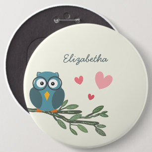 Cute Owl with eyeglasses on a branch custom name 6 Cm Round Badge