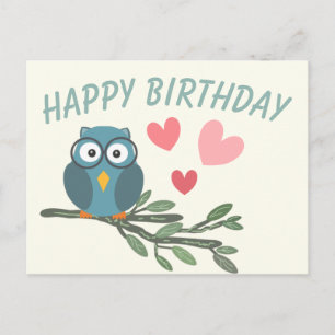 Cute Owl with eyeglasses on branch happy birthday  Postcard