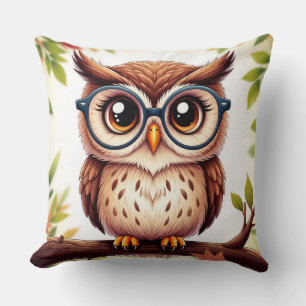 Cute Owl With Flowers For Bird Lovers Cushion