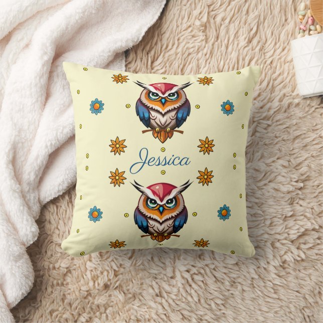 Cute owl with flowers kids cushion (Blanket)