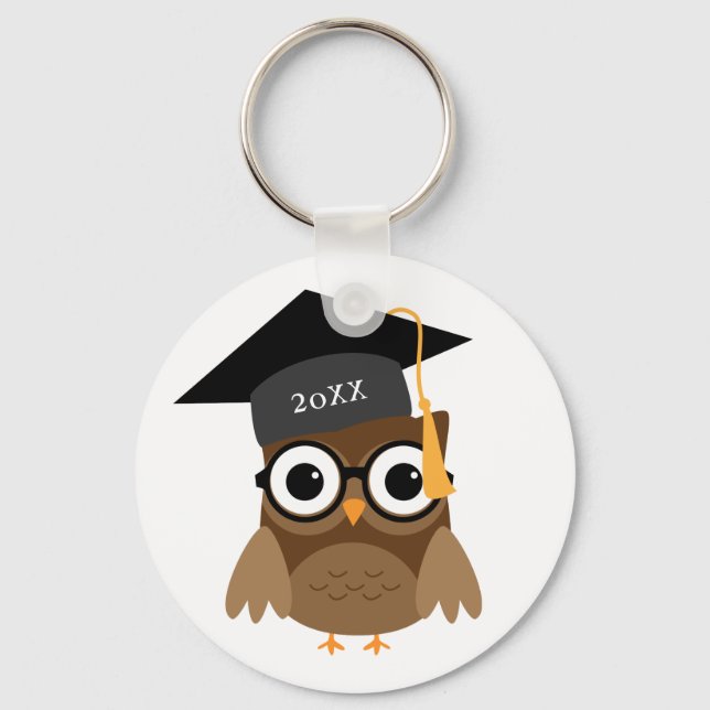 Cute Owl with Glasses Custom Class of Graduation Key Ring (Front)