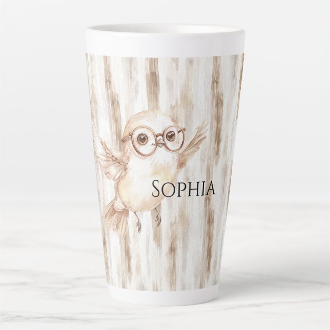 Cute Owl with Glasses  Latte Mug (Front)