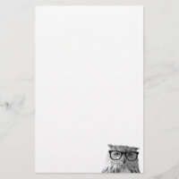 Cute owl with glasses stationery paper for writing