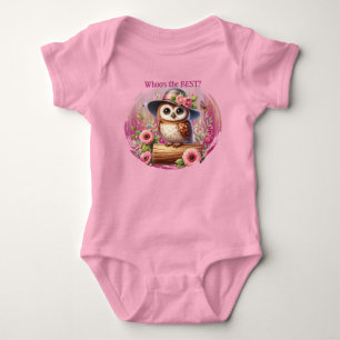 Cute Owl with Hat & Floral Scene Baby Bodysuit