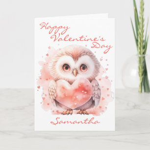 Cute Owl with Heart Valentine's Day Card