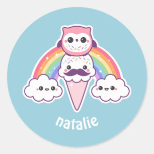 Cute Owl with Ice Cream Cone Classic Round Sticker