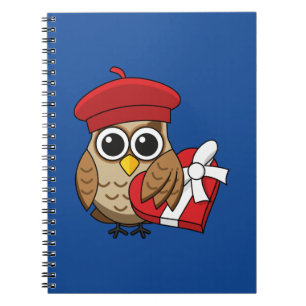 Cute Owl with Red Beret and Heart Box Notebook