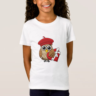 Cute Owl with Red Beret and Heart Box T-Shirt