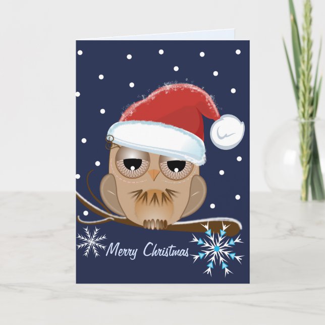 Cute Owl with Santa hat card (Front)
