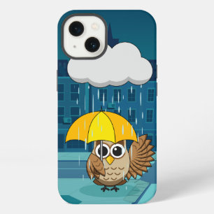 Cute Owl with Umbrella on Rainy Day iPhone 13 Case
