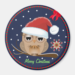 Cute Owl with Xmas hat & custom Text magnet