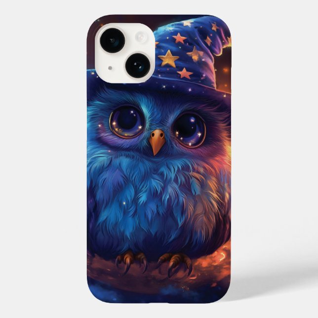 Cute Owl Wizard on the Moon: Magical Fantasy Art Case-Mate iPhone Case (Back)