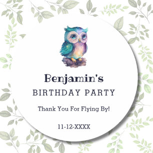 Cute Owl Woodland Animal Kids Birthday Thank You Classic Round Sticker