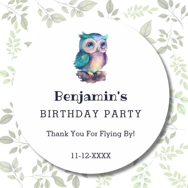 Cute Owl Woodland Animal Kids Birthday Thank You   Classic Round Sticker (Creator Uploaded)