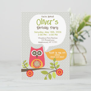 Cute Owl Woodland Birthday Party Invitation