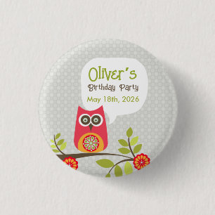 Cute Owl Woodland Birthday Party Invitation 3 Cm Round Badge