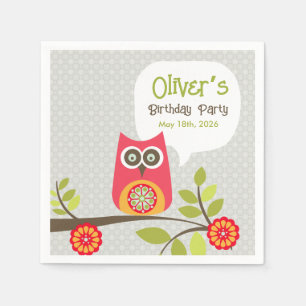 Cute Owl Woodland Birthday Party Invitation Napkin