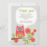 Cute Owl Woodland Birthday Party Thank you card