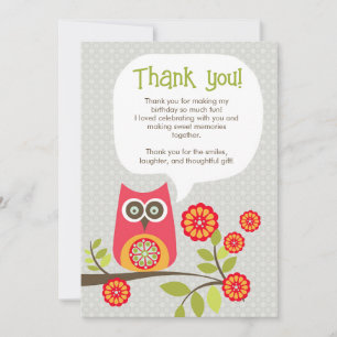 Cute Owl Woodland Birthday Party Thank you card