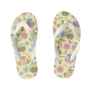 Cute Owl Yellow. Kid's Flip Flops
