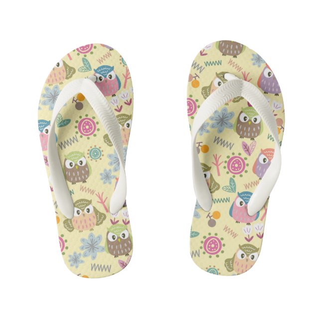 Cute Owl Yellow. Kid's Flip Flops (Footbed)