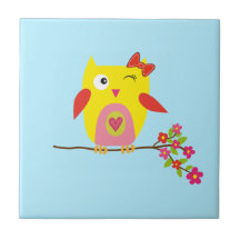 Cute Owl Yellow Pink Illustration
