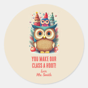 Cute Owl You Make Our Class a Hoot Christmas Classic Round Sticker