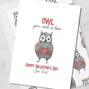 Cute Owl You Need is Love Valentine's Day Holiday Card