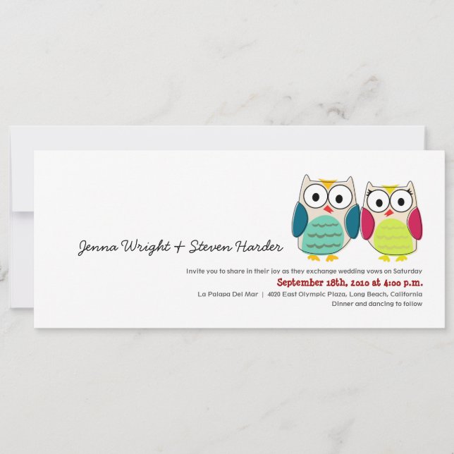 Cute Owls, 4x9 Wedding Invitation (Front)