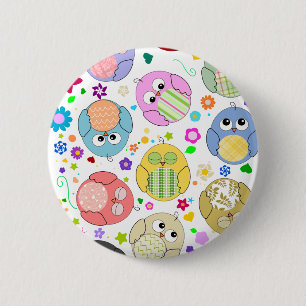 Cute Owls and Flowers pattern 6 Cm Round Badge