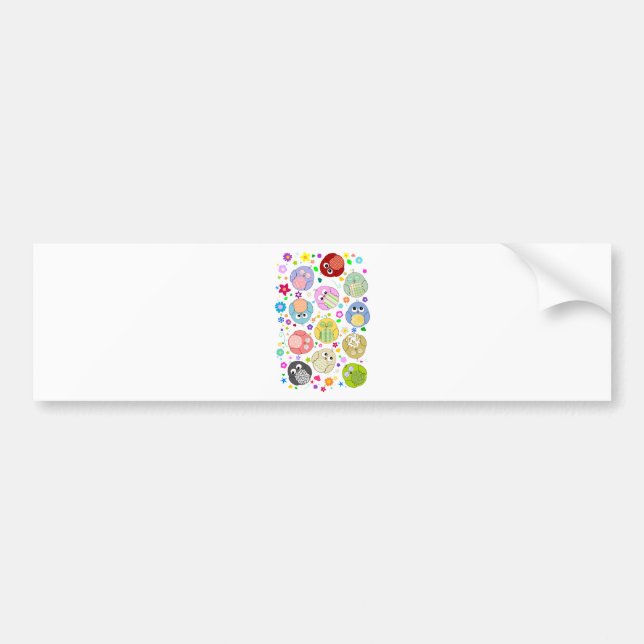 Cute Owls and Flowers pattern Bumper Sticker (Front)