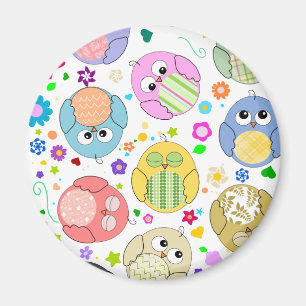 Cute Owls and Flowers pattern Magnet
