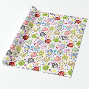 Cute Owls and Flowers pattern Wrapping Paper