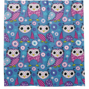 Cute Owls And Flowers Shower Curtain