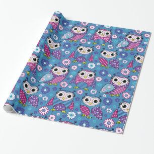 Cute Owls And Flowers Wrapping Paper