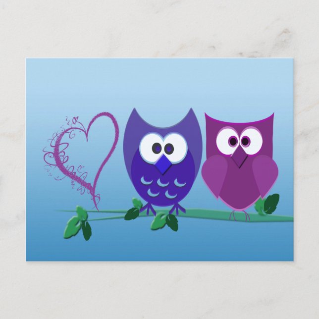 Cute Owls and Heart Postcard (Front)