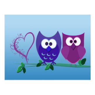 Cute Owls and Heart Postcard